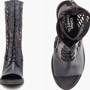 Vintage Foundry Co Women's Black Normandy Open Toe Boot Size 8M